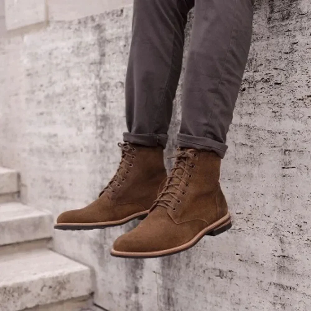 NISOLO MEN'S ANDRES SUEDE BOOTS WAXED BROWN SZ 12 $280 NIB